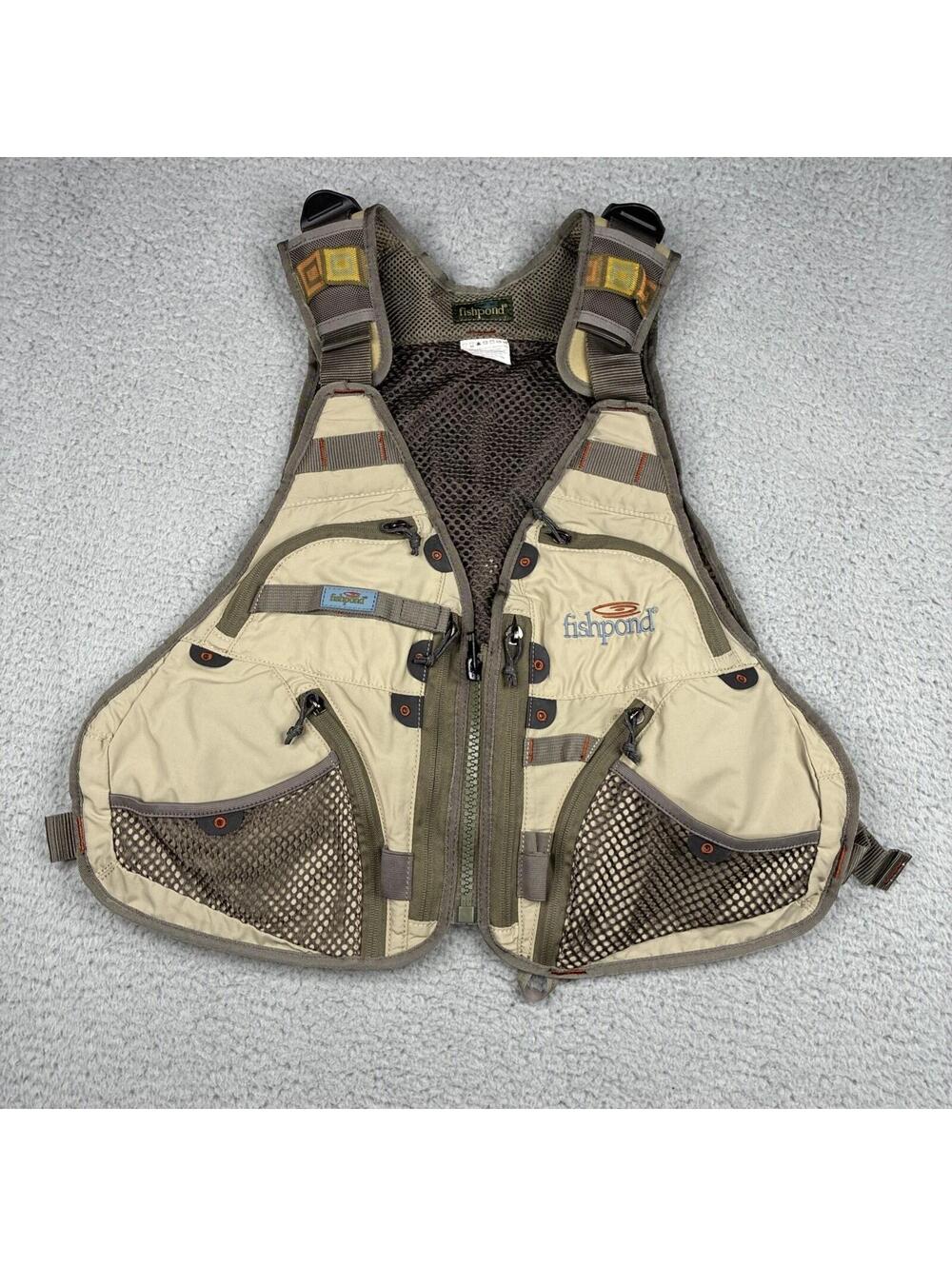Fishpond Flint Hills Fly Fishing Vest Khaki Mesh Multi Pocket Outdoor Adjustable